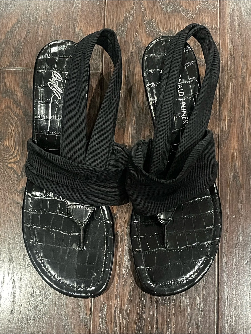 Donald J. Pliner Black Croc-Embossed Thong Sandals with Stretch Upper - Picture 7 of 7